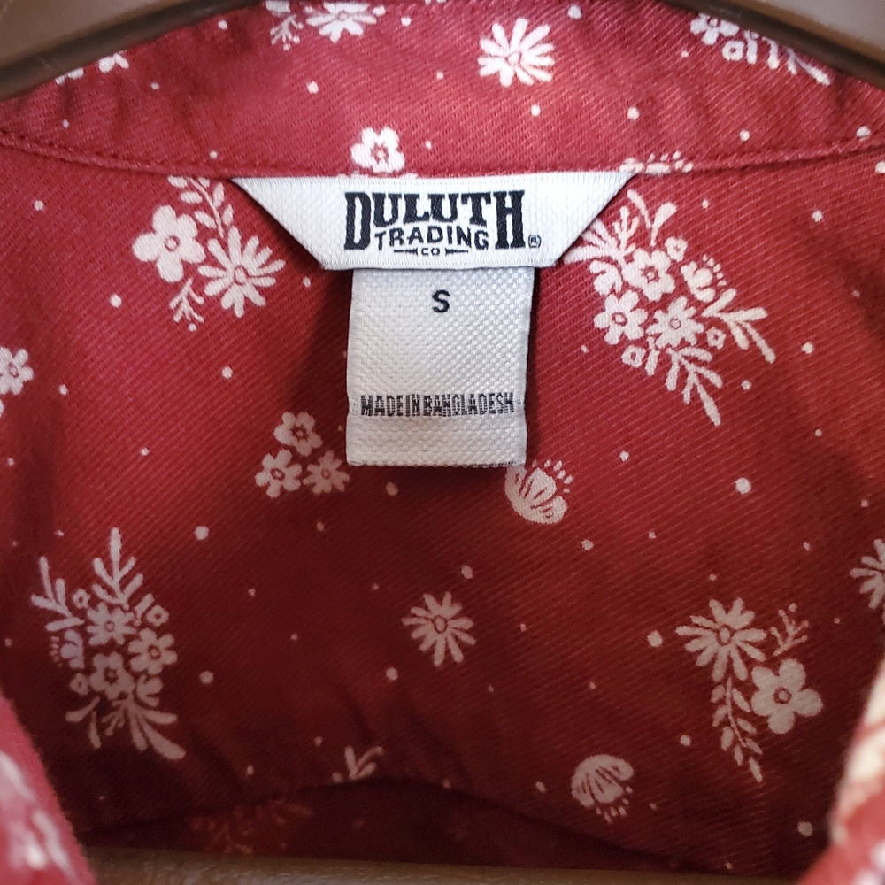 Duluth, Floral Print Rust Button-Up Shirt, Size Small - Picture 3 of 11